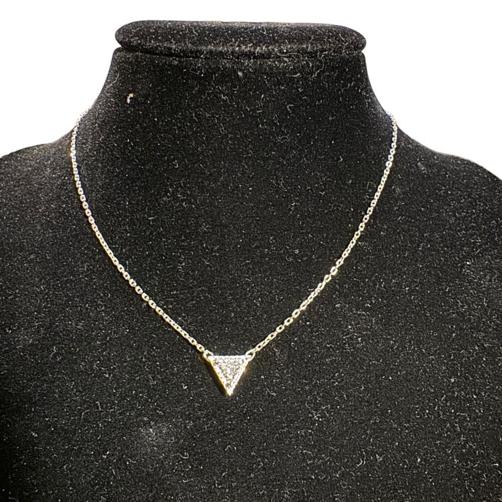 NWT Swarovski triangle 12”+2” silver tone necklace
